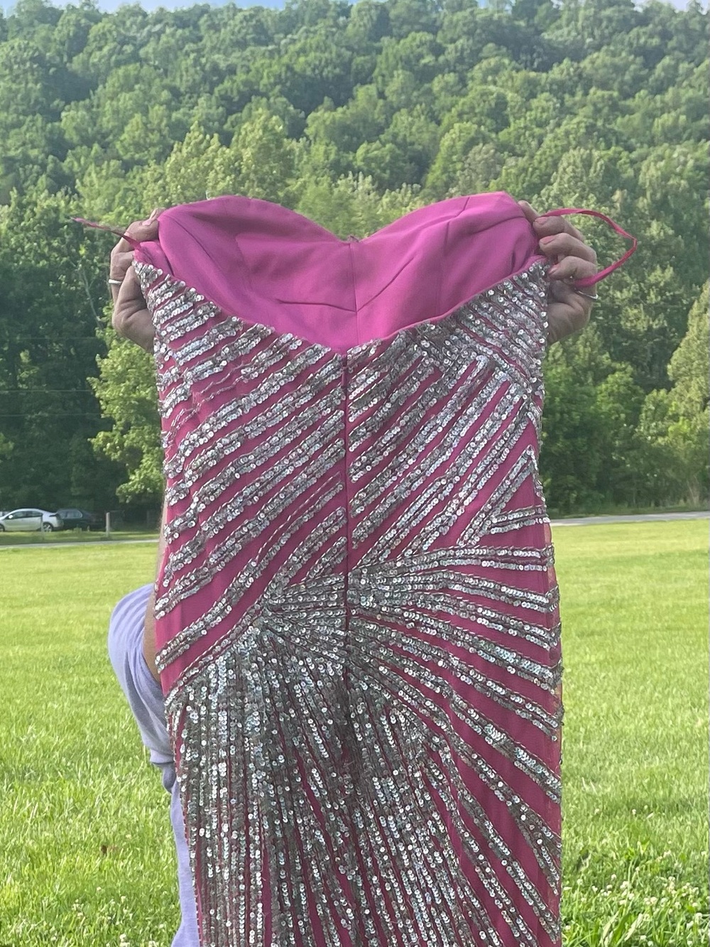 Jovani Hot Pink Sequin Strapless Evening Gown